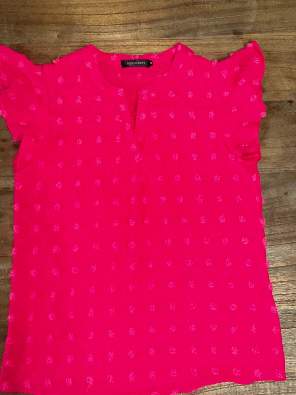Bright Hot Pink Flutter Sleeve Blouse. Size: LARGE - Picture 2 of 6